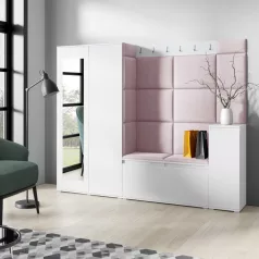   Blum 27 kárpitozott előszobafal tükörrel, fehér - rózsaszín 19 - egyedi