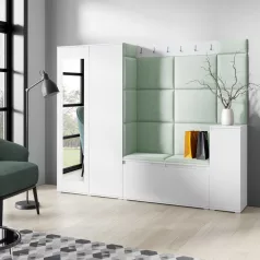   Blum 27 kárpitozott előszobafal tükörrel, fehér - menta 21 - egyedi