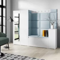   Blum 27 kárpitozott előszobafal tükörrel, fehér - aqua 22 - egyedi