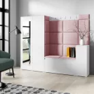 Blum 27 kárpitozott előszobafal tükörrel, fehér - rózsaszín 23 - egyedi