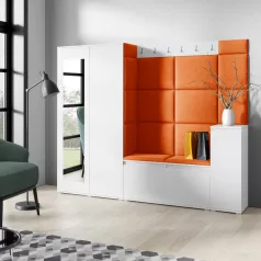   Blum 27 kárpitozott előszobafal tükörrel, fehér - narancssárga 25 - egyedi