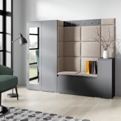   Blum 27 kárpitozott előszobafal tükörrel, grafit - barna 05