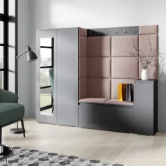  Blum 27 kárpitozott előszobafal tükörrel, grafit - barna 07
