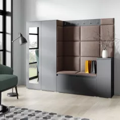   Blum 27 kárpitozott előszobafal tükörrel, grafit - barna 08