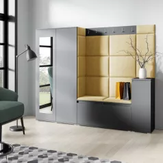   Blum 27 kárpitozott előszobafal tükörrel, grafit - sárga 18 - egyedi