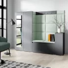 Blum 27 kárpitozott előszobafal tükörrel, grafit - menta 21 - egyedi