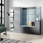Blum 27 kárpitozott előszobafal tükörrel, grafit - aqua 22 - egyedi