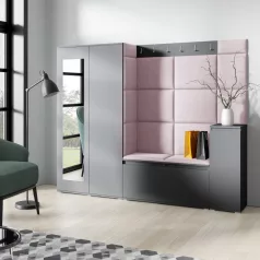   Blum 27 kárpitozott előszobafal tükörrel, grafit - rózsaszín 23 - egyedi