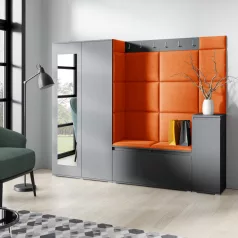   Blum 27 kárpitozott előszobafal tükörrel, grafit - narancssárga 25 - egyedi