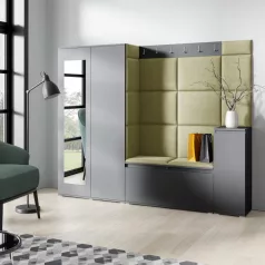   Blum 27 kárpitozott előszobafal tükörrel, grafit - oliva zöld 27 - egyedi