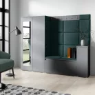 Blum 27 kárpitozott előszobafal tükörrel, grafit - sötétzöld 28 - egyedi