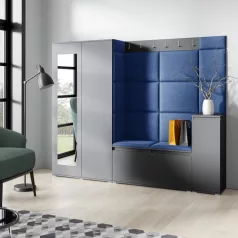   Blum 27 kárpitozott előszobafal tükörrel, grafit - sötétkék 31 - egyedi