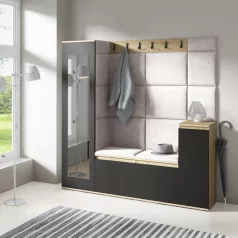  Blum 28 kárpitozott előszobafal tükörrel, artisan/fekete - krém 01