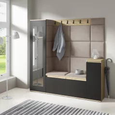   Blum 28 kárpitozott előszobafal tükörrel, artisan/fekete - barna 05