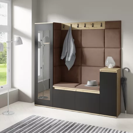 Blum 28 kárpitozott előszobafal tükörrel, artisan/fekete - barna 07