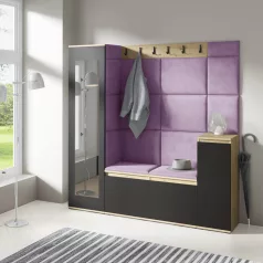   Blum 28 kárpitozott előszobafal tükörrel, artisan/fekete - lila 11 - egyedi