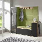Blum 28 kárpitozott előszobafal tükörrel, artisan/fekete - zöld 12 - egyedi