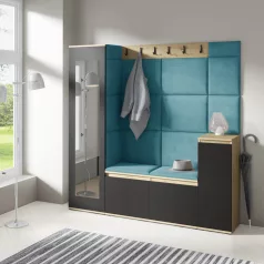  Blum 28 kárpitozott előszobafal tükörrel, artisan/fekete - azúr 13 - egyedi