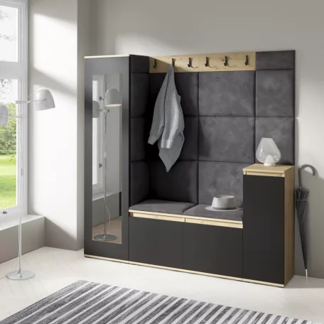 Blum 28 kárpitozott előszobafal tükörrel, artisan/fekete - szürke 15