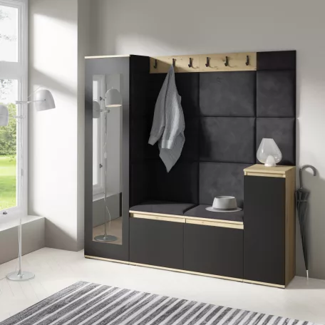 Blum 28 kárpitozott előszobafal tükörrel, artisan/fekete - fekete 16