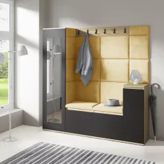   Blum 28 kárpitozott előszobafal tükörrel, artisan/fekete - sárga 18 - egyedi