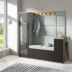   Blum 28 kárpitozott előszobafal tükörrel, artisan/fekete - menta 21 - egyedi