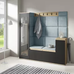   Blum 28 kárpitozott előszobafal tükörrel, artisan/fekete - aqua 22 - egyedi