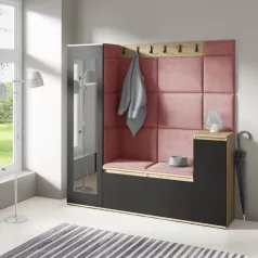   Blum 28 kárpitozott előszobafal tükörrel, artisan/fekete - rózsaszín 23 - egyedi