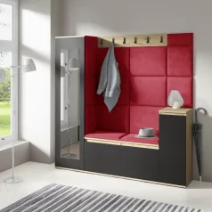   Blum 28 kárpitozott előszobafal tükörrel, artisan/fekete - rubinvörös 24 - egyedi