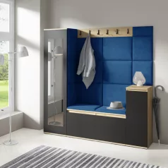  Blum 28 kárpitozott előszobafal tükörrel, artisan/fekete - sötétkék 31 - egyedi