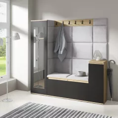   Blum 28 kárpitozott előszobafal tükörrel, artisan/fekete - ezüst 32 - egyedi