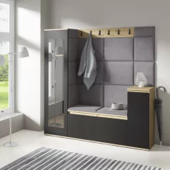   Blum 28 kárpitozott előszobafal tükörrel, artisan/fekete - ezüst 33 - egyedi