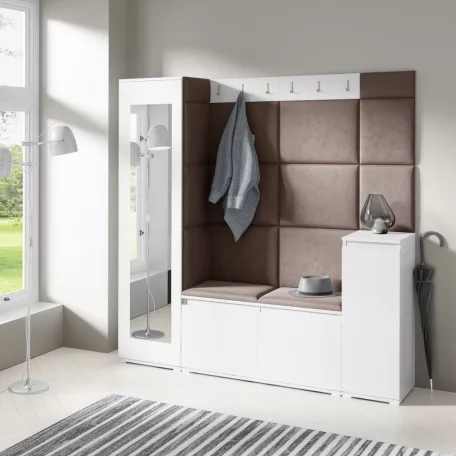 Blum 28 kárpitozott előszobafal tükörrel, fehér - barna 08