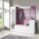 Blum 28 kárpitozott előszobafal tükörrel, fehér - lila 11 - egyedi