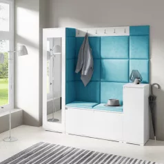   Blum 28 kárpitozott előszobafal tükörrel, fehér - azúr 13 - egyedi