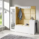 Blum 28 kárpitozott előszobafal tükörrel, fehér - sárga 18 - egyedi