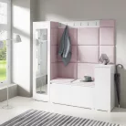Blum 28 kárpitozott előszobafal tükörrel, fehér - rózsaszín 19 - egyedi