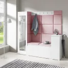 Blum 28 kárpitozott előszobafal tükörrel, fehér - rózsaszín 23 - egyedi