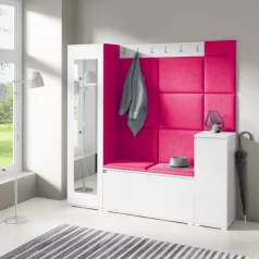   Blum 28 kárpitozott előszobafal tükörrel, fehér - rubinvörös 24 - egyedi