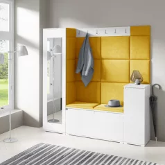   Blum 28 kárpitozott előszobafal tükörrel, fehér - sárga 26 - egyedi