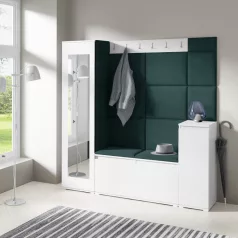   Blum 28 kárpitozott előszobafal tükörrel, fehér - sötétzöld 28 - egyedi