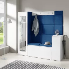   Blum 28 kárpitozott előszobafal tükörrel, fehér - sötétkék 31 - egyedi