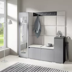   Blum 28 kárpitozott előszobafal tükörrel, grafit - krém 01