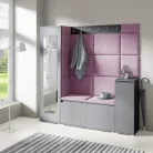 Blum 28 kárpitozott előszobafal tükörrel, grafit - lila 11 - egyedi
