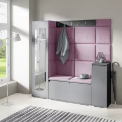  Blum 28 kárpitozott előszobafal tükörrel, grafit - lila 11 - egyedi