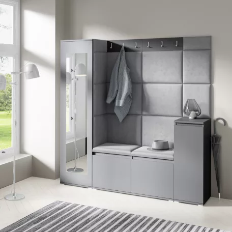 Blum 28 kárpitozott előszobafal tükörrel, grafit - szürke 15