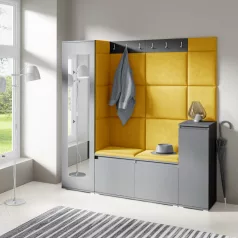   Blum 28 kárpitozott előszobafal tükörrel, grafit - sárga 26 - egyedi