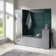   Blum 28 kárpitozott előszobafal tükörrel, grafit - sötétzöld 28 - egyedi