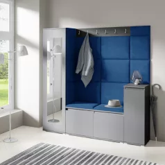   Blum 28 kárpitozott előszobafal tükörrel, grafit - sötétkék 30 - egyedi