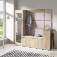   Blum 28 kárpitozott előszobafal tükörrel, sonoma - rózsaszín 19 - egyedi
